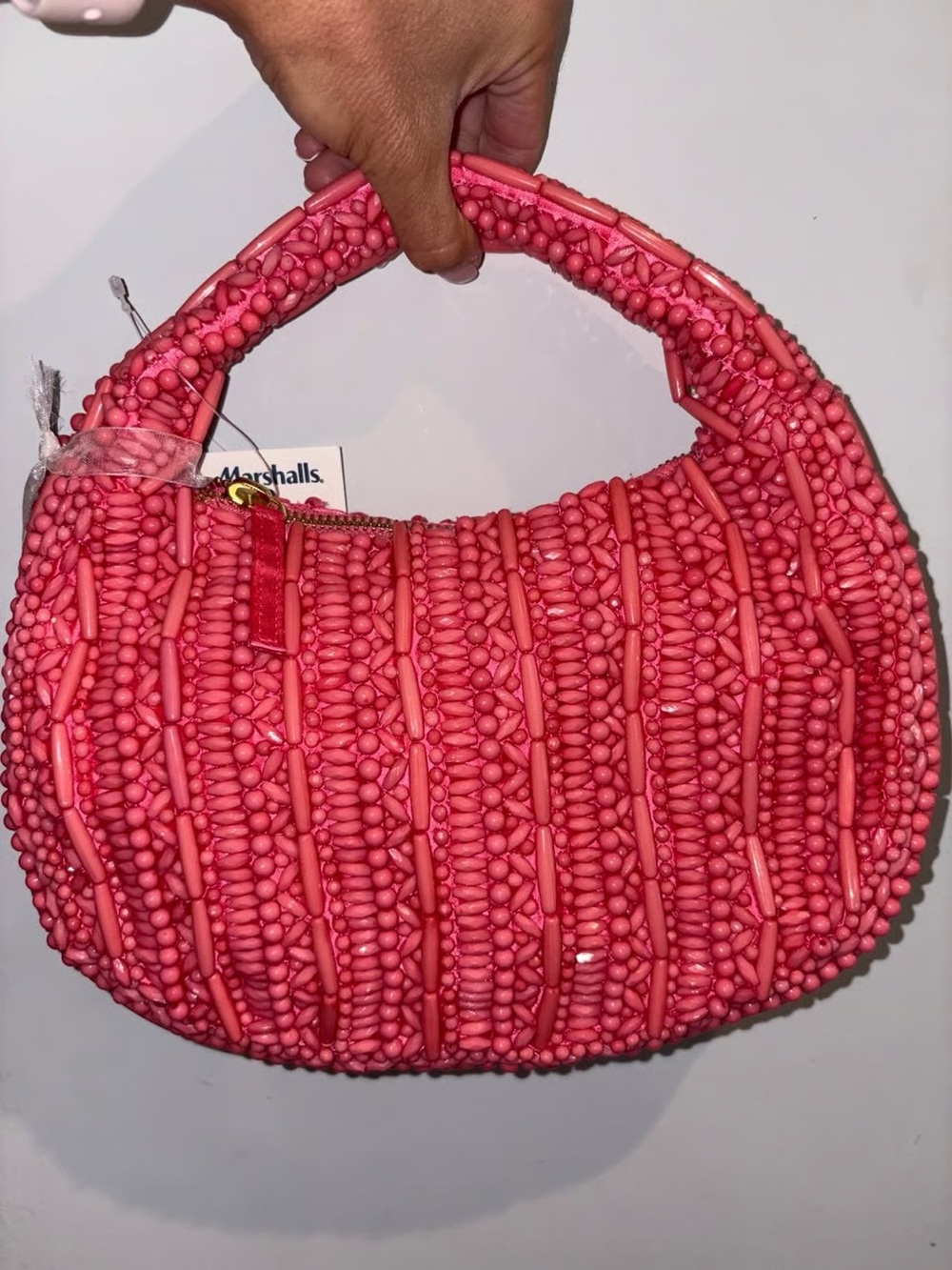 Beaded Crescent Handbag - Pink
